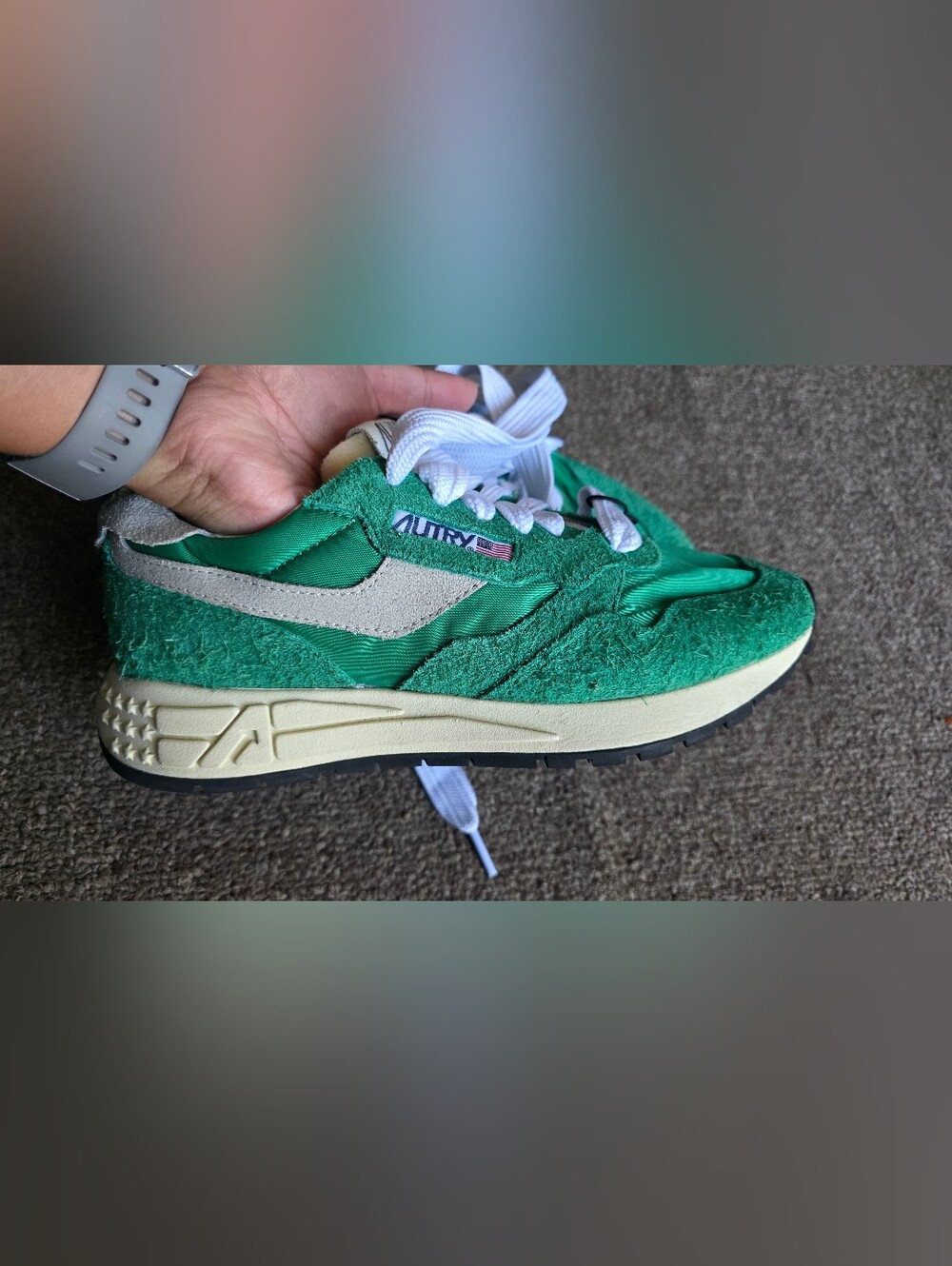 NEW AUTRY women's reelwind low sneakers in green nylon and suede size 38 - Picture 3 of 8